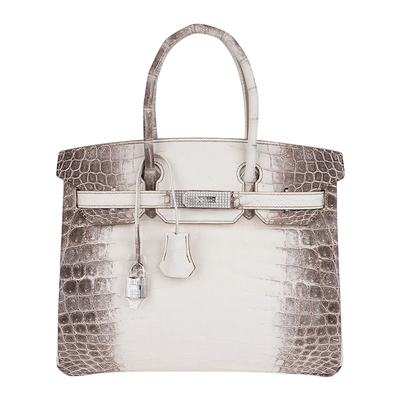Creamy Ivory Ash Grey Gradient Scaled Medium Structured Trapezoid Tote With Stone Set Silvery Twist Lock Hardware And Jewelled Hanging Padlock Charm Crocodile Grain