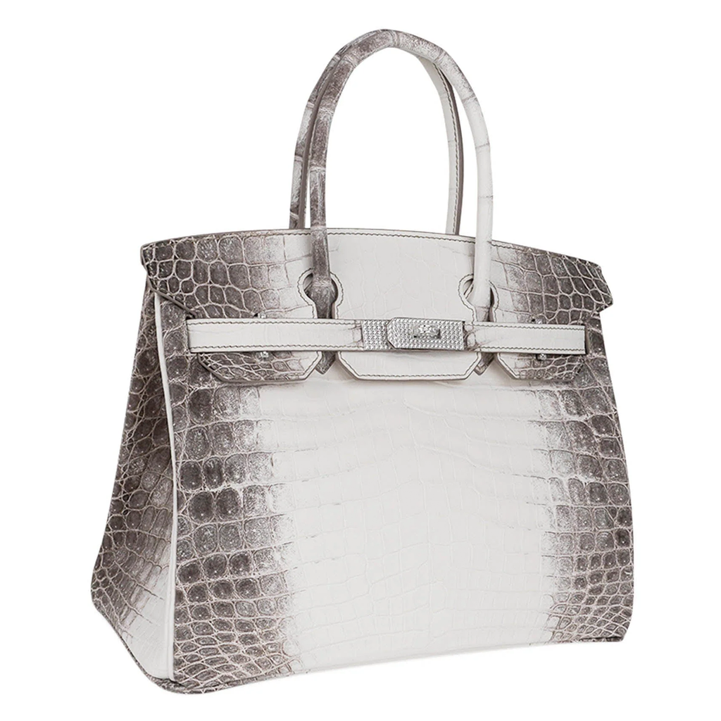 Creamy Ivory Ash Grey Gradient Scaled Medium Structured Trapezoid Tote With Stone Set Silvery Twist Lock Hardware And Jewelled Hanging Padlock Charm Crocodile Grain