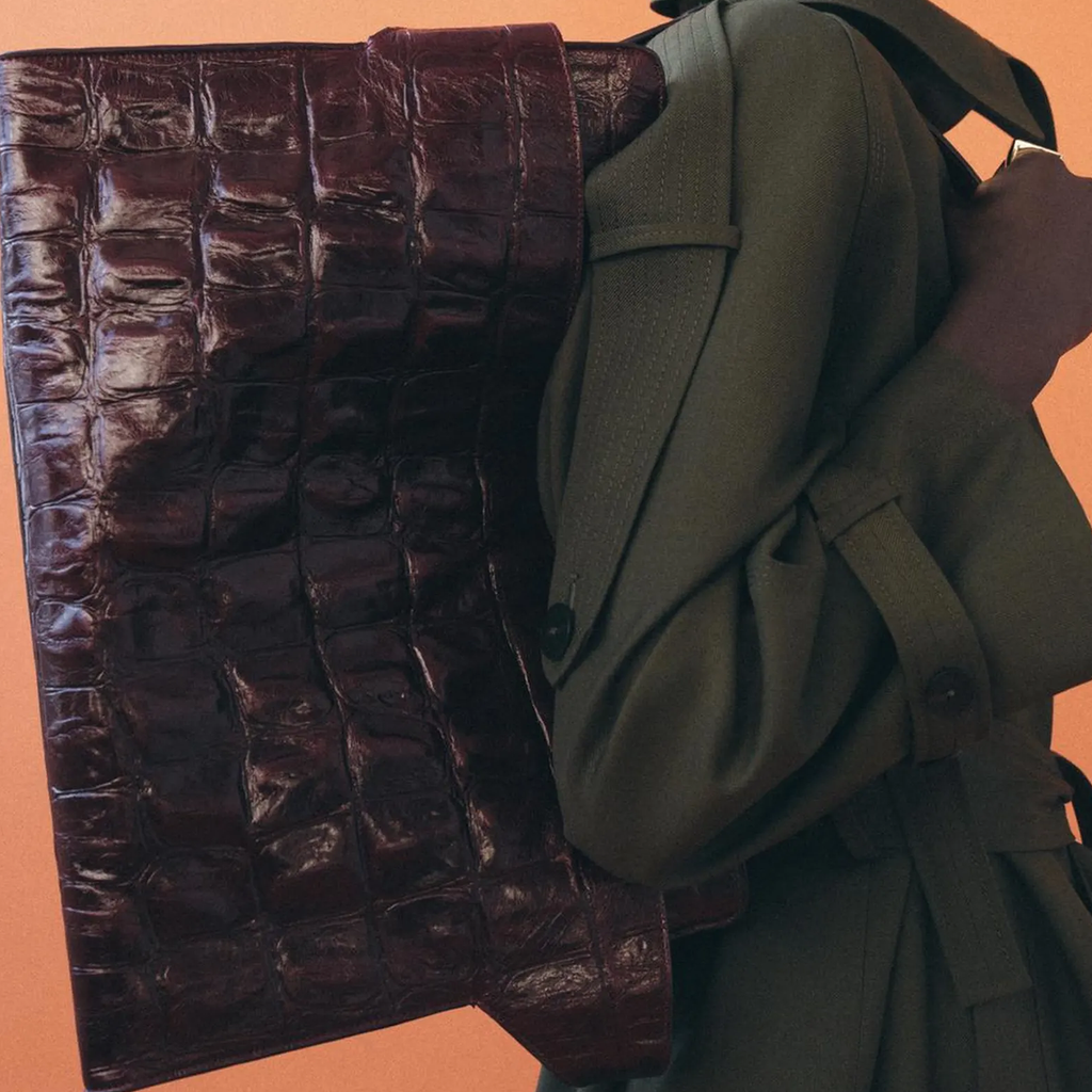 Rich Glossy Burgundy Embossed Scaled Roomy Open Top Shoulder Tote With Crocodile Grain Slender Matching Carry Straps
